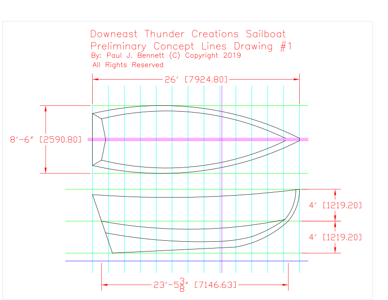 Designing S/V Downeast Thunder (Initial Concept Drawing)